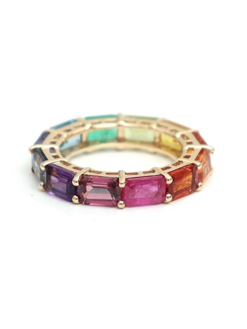 Colorful Sapphire Baguette 14K (18K Custom) Gold Eternity Ring